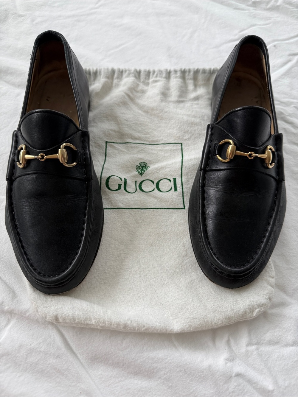 Gucci Women's Black Leather Horsebit Loafers